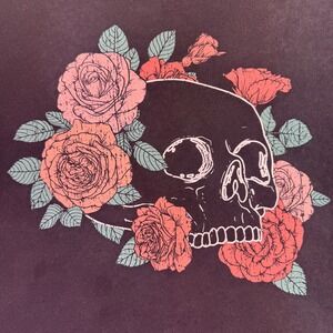 Free State Graphic Shirt Women's Large Skull Floral Black Short Sleeve Grunge